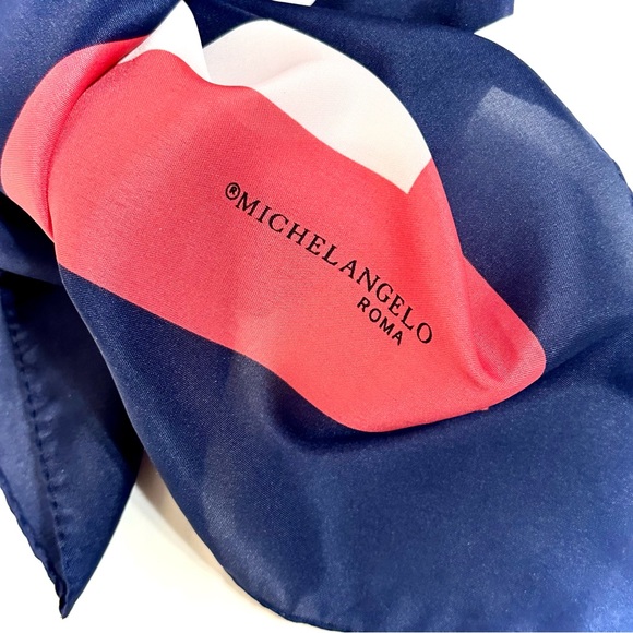 MICHELANGELO ROMA VINTAGE SCARF CLASSIC GEOMETRIC STYLE—NAVY FUCHSIA & PINK 🇮🇹 - Picture 10 of 14